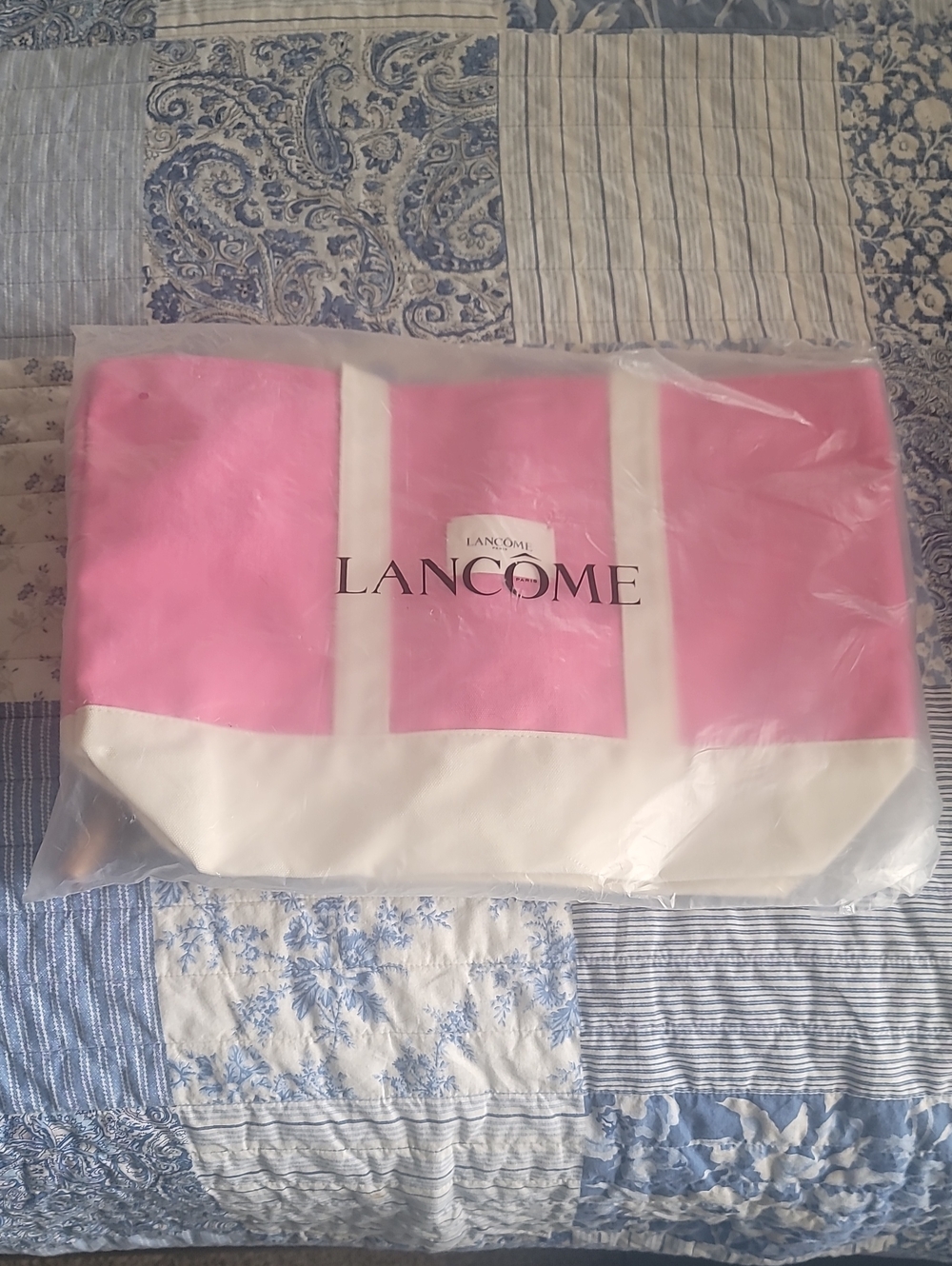 Lancome Pink and White Branded Tote With Beauty Samples